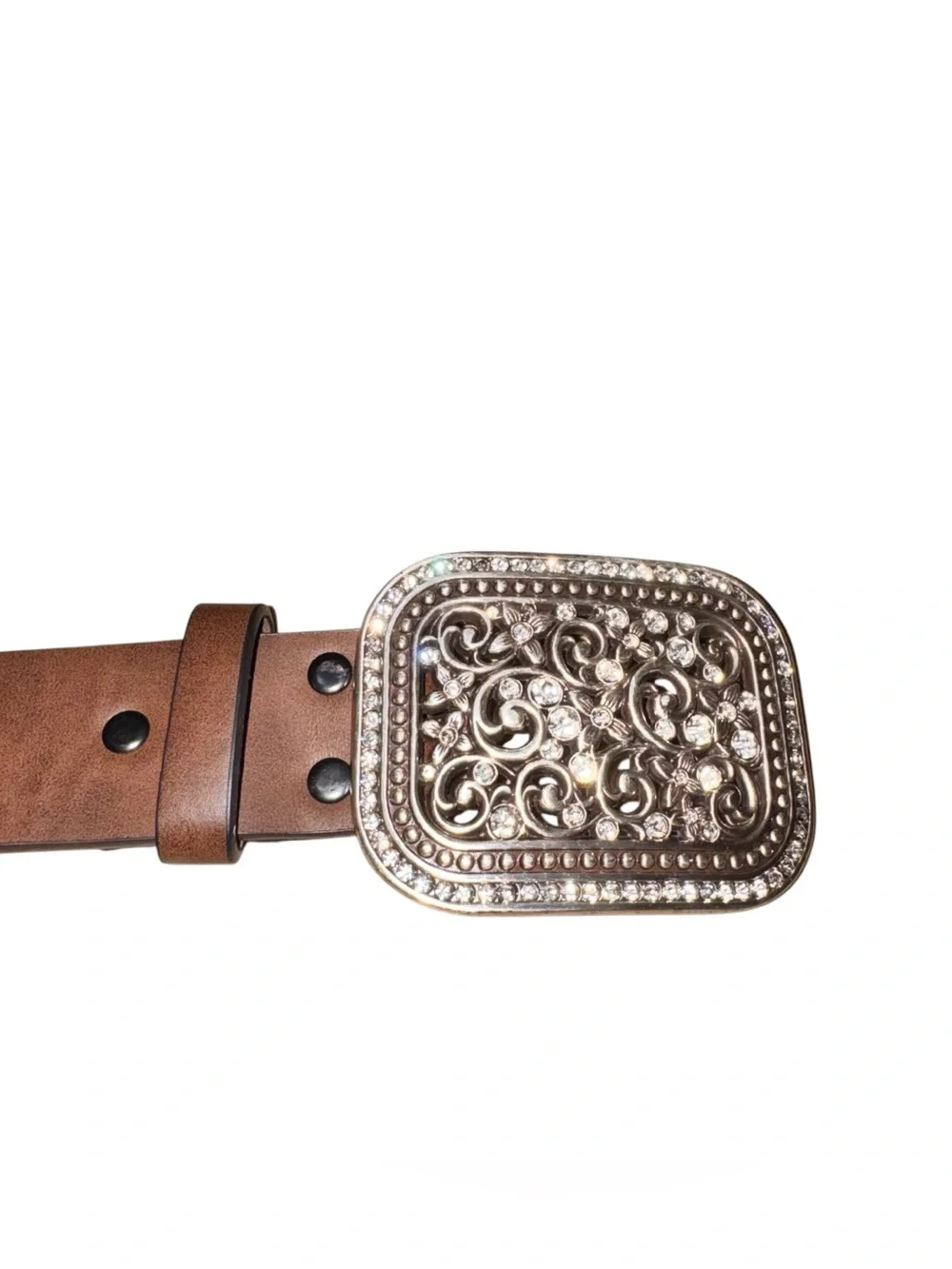 Ariat Women's S Small Faux Leather Belt Ornate Floral Buckle with Rhinestones